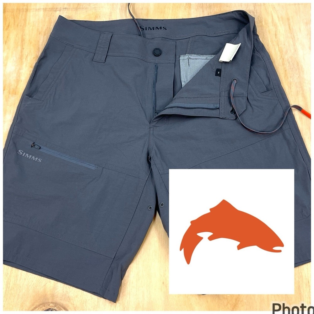 Simms Guide Shorts Mens 34x10 Classic Fit Cargo Fishing Stretch Charcoal Gray